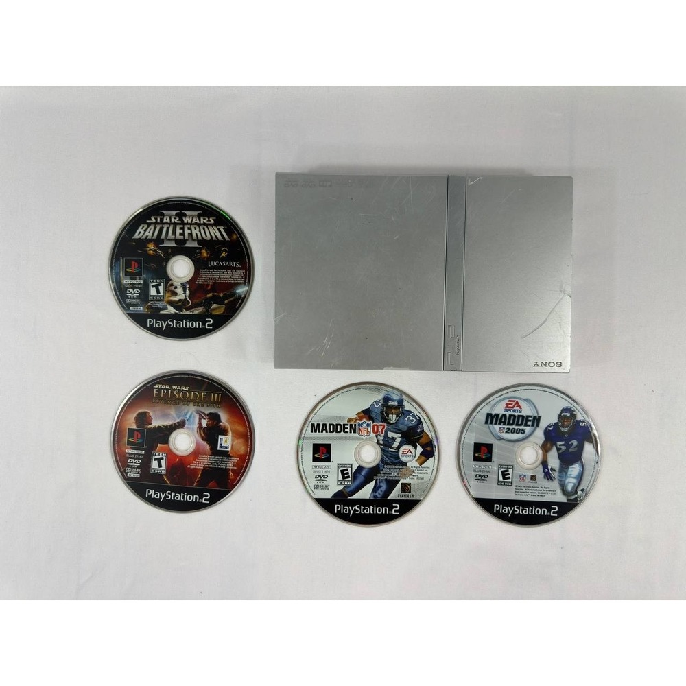 Sony PlayStation 2 PS2 Slim Silver SCPH-77001 Console + 4 Games UNTESTED
